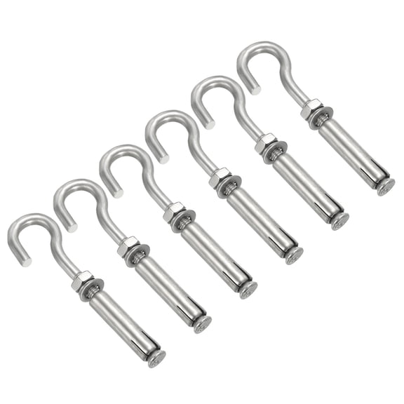 Uxcell Expansion Hook M8 304 Stainless Steel Concrete Wall Hook Open Cup Hooks Screw Hook Anchoring Silver 6 Pack