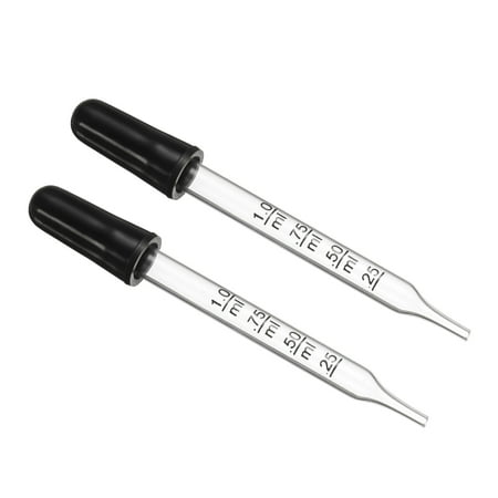 Uxcell Eye Dropper 2 Pcs 1ml Glass Straight Tip Graduated Ear Dropper with Rubber Bulbs Clear