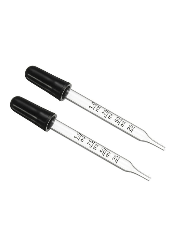 Uxcell Eye Dropper, 2Pcs 1ml Glass Straight Tip Graduated Ear Dropper with Rubber Bulbs, Clear
