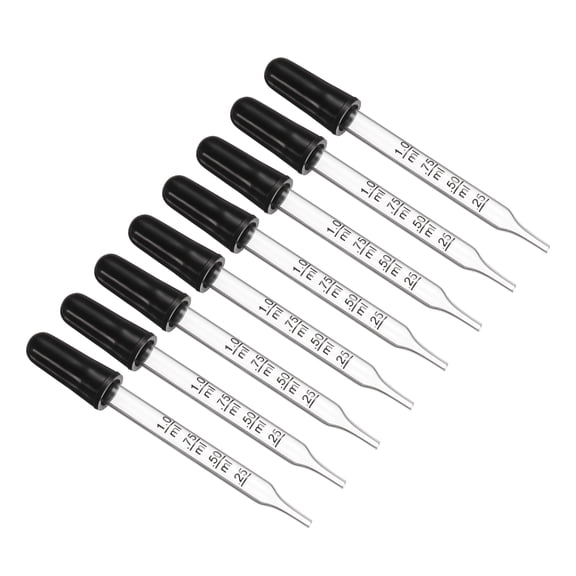 Uxcell Eye Dropper, 8Pcs 1ml Glass Straight Tip Graduated Ear Dropper with Rubber Bulbs for Transfer Liquids, Clear