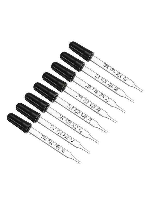 Uxcell Eye Dropper, 8Pcs 1ml Glass Straight Tip Graduated Ear Dropper with Rubber Bulbs for Transfer Liquids, Clear