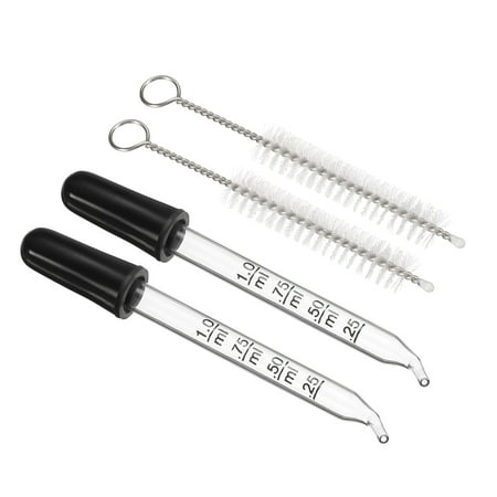 Uxcell Eye Dropper Kit, 2 Set 1ml Glass Straight Tip Dropper with Cleaning Brush Rubber Bulbs, Clear