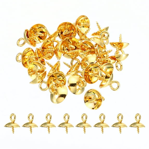 Uxcell Eye Pin Bail Peg Pendants, 30Pcs 10x8mm 304 Stainless Steel with Cap for Half Drilled Beads, Gold Tone