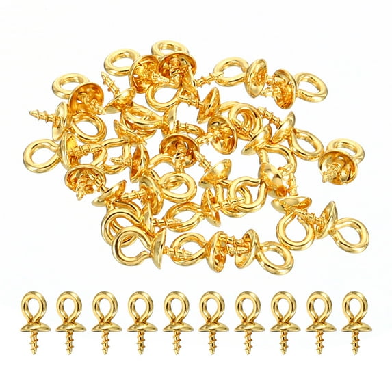 Uxcell Eye Pin Bail Peg Pendants, 30Pcs 8x4mm 304 Stainless Steel with Cap for Half Drilled Beads, Gold Tone