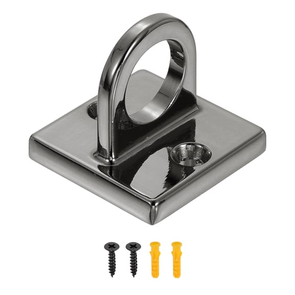 Uxcell Eye Plate Hook, Zinc Alloy Metal Ceiling Hook Eye Pad Loop with 2 Screws 2 Expansion Screws for Ropes Chains Hanging Signs Barrier Lines Hanging Plants, Black