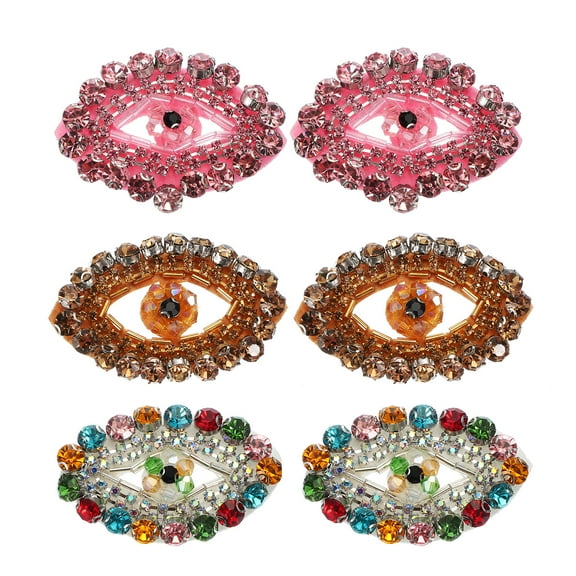 Uxcell Eye Rhinestone Patches, 6 Pcs Eye Patches Sew on Applique Patches, Pink Gold Multicolor