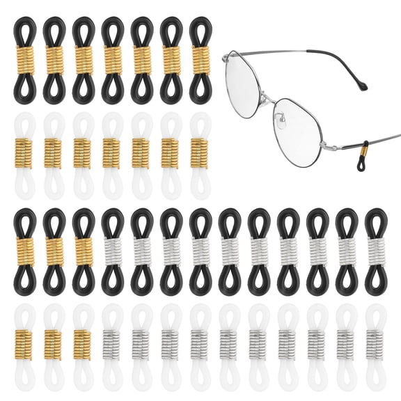 Uxcell Eyeglass Chain Connector, 100 Pack Adjustable Anti Slip Silicone Rubber Strap Holder Chain End Loop for Women Men Eyeglasses Sunglasses, White K (Long Metal Spring)