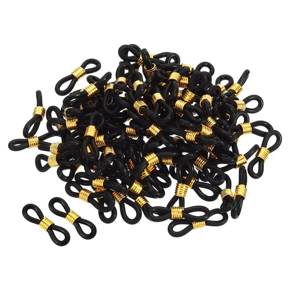 Uxcell Eyeglass Chain Connector Adjustable Anti Slip Rubber Strap Holder Chain End Loop Black Gold 100 Pack