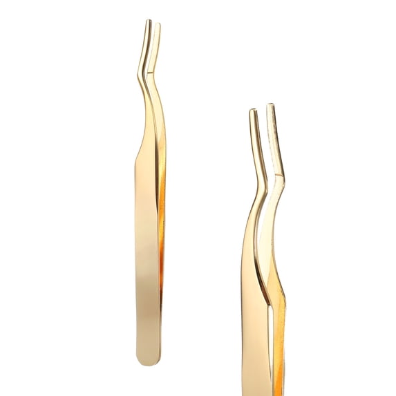 Uxcell Eyelash Extensions Lash Tweezers Stainless Steel Curved Fiber Precision Tweezers Lash Applicator Tool for Eyelash Tape & Extensions, Gold