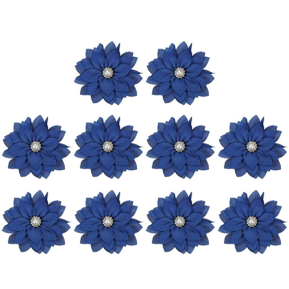 Uxcell Fabric Brooches Flowers, Fabric Flowers for Brooch Pin Sewing Fabric Appliques with A Pearl Dark Blue