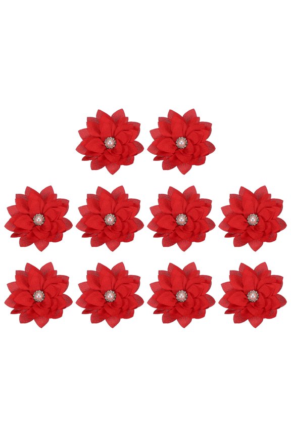 Fabric Brooches Flowers, Fabric Flowers for Brooch Pin Sewing Fabric Appliques with A Pearl Red