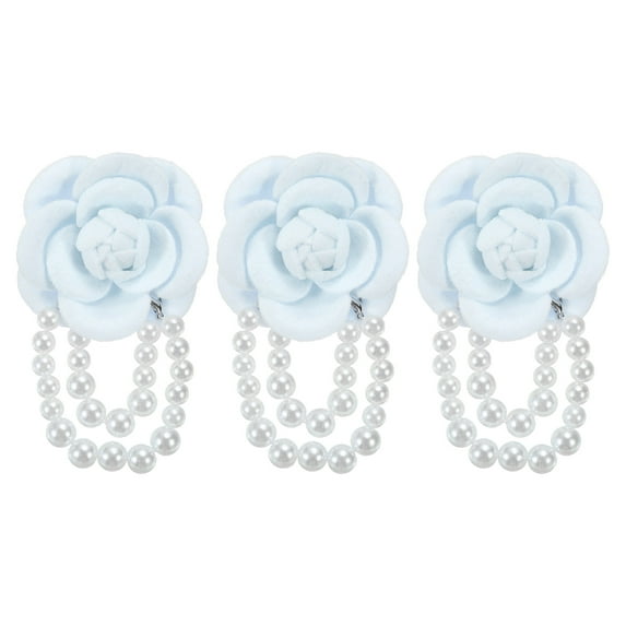 Uxcell Fabric Camellia Flower Brooch Elegant Pearl Tassel Pin Floral Corsage Bracelet Dual Use for Women, Grey,3 Pack