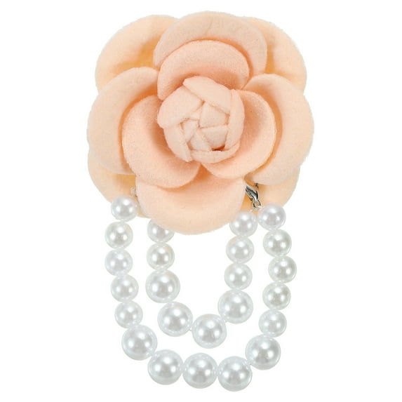 Uxcell Fabric Camellia Flower Brooch Elegant Pearl Tassel Pin Floral Corsage Bracelet Dual Use for Women, Pink