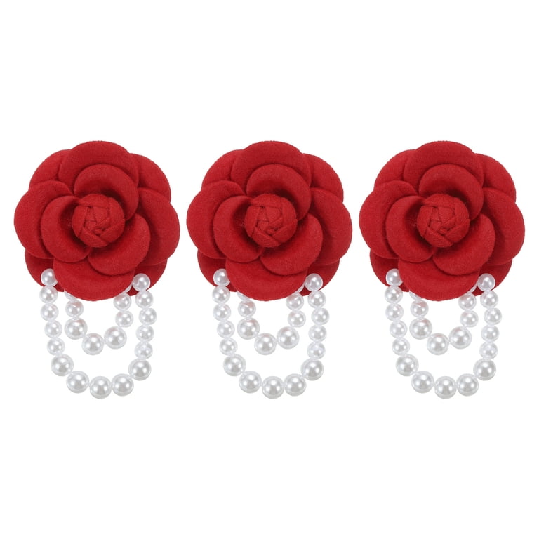 Uxcell Fabric Camellia Flower Brooch Elegant Pearl Tassel  display picture 1