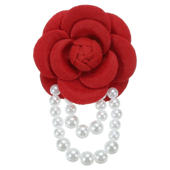 Uxcell Fabric Camellia Flower Brooch Elegant Pearl Tassel Pin Floral Corsage Bracelet Dual Use for Women, Red
