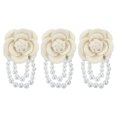 thumbnail image 1 of Uxcell Fabric Camellia Flower Brooch Elegant Pearl Tassel Pin Floral Corsage Bracelet Dual Use for Women, White,3 Pack, 1 of 7