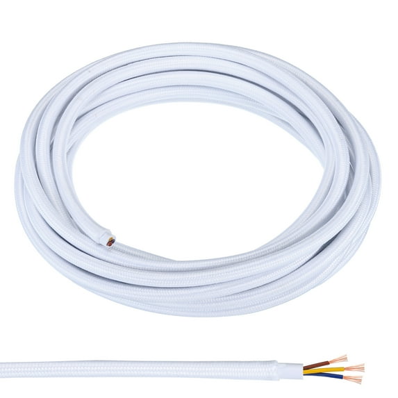 Uxcell Fabric Cloth Covered Round Wire, 16.4ft 18AWG 3 Core Vintage Woven Electrical Cord, White