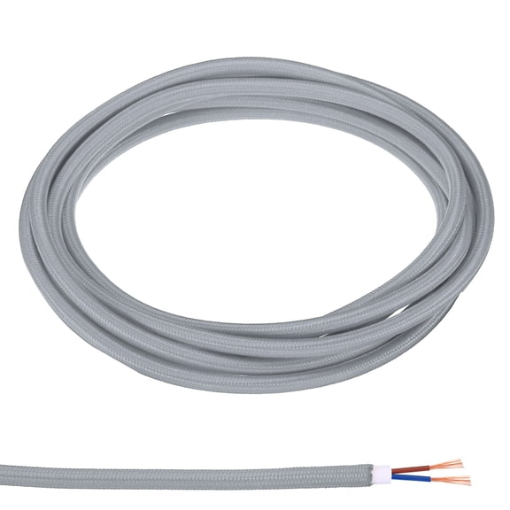 Uxcell Fabric Cloth Covered Round Wire, 9.84ft 18AWG 2 Core Vintage Woven Electrical Cord, Grey