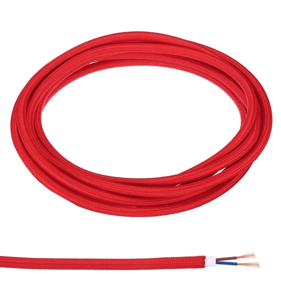 Uxcell Fabric Cloth Covered Round Wire, 9.84ft 18AWG 2 Core Vintage Woven Electrical Cord, Red