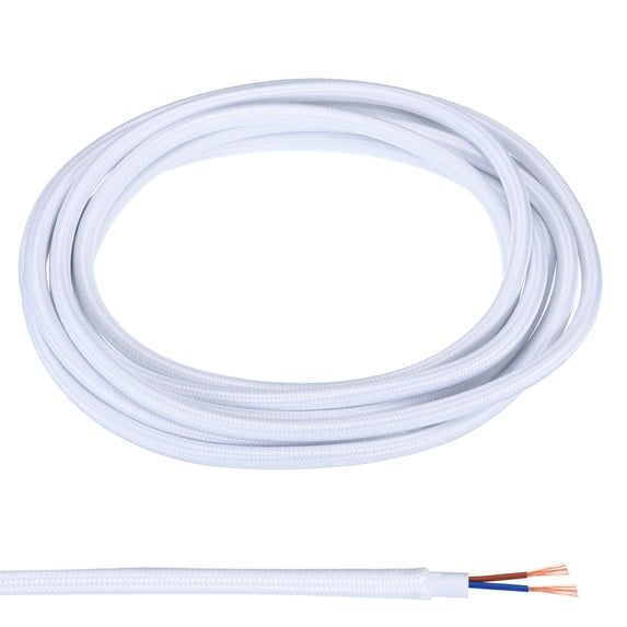 Uxcell Fabric Cloth Covered Round Wire, 9.84ft 18AWG 2 Core Vintage Woven Electrical Cord, White