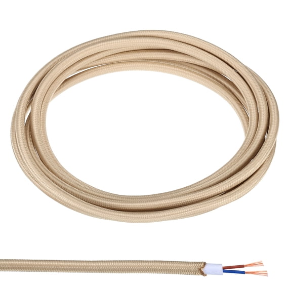 Uxcell Fabric Cloth Covered Round Wire, 9.84ft 18AWG 2 Core Vintage Woven Electrical Cord, beige