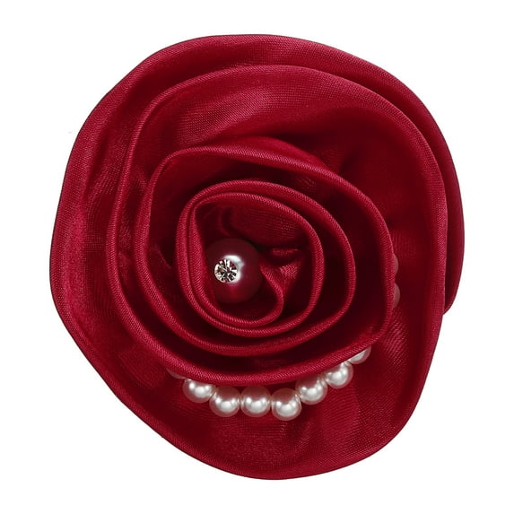 Uxcell Fabric Flower Brooches Exquisite Silk Pearl Rose Corsage Floral Pins for Women Wine Red