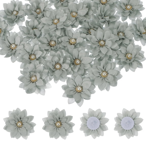 Uxcell Fabric Flowers, Rhinestone Pearls Sewing Fabric Flowers for DIY Crafts Appliques Wedding Birthday Party Gray