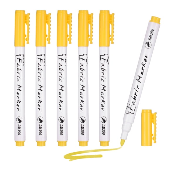Uxcell Fabric Marker Pen, 6Pcs Permanent Markers on Plastic Wood Stone Metal and Glass Washable DIY Crafts Art Supplies for Clothes Drawing Cover Writing Marking, Yellow
