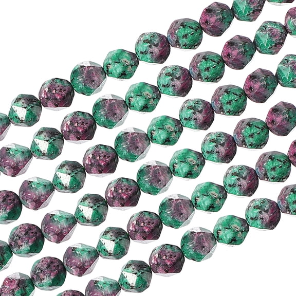 Uxcell Faceted Polygon Stone, 10 mm Natural Faceted Diamond Round Stone for Craft, Bracelet, Necklace Making Design, Red Green