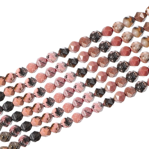 Uxcell Faceted Polygon Stone, 6 mm Natural Faceted Diamond Round Stone for Craft, Bracelet, Necklace Making Design, Black Pink