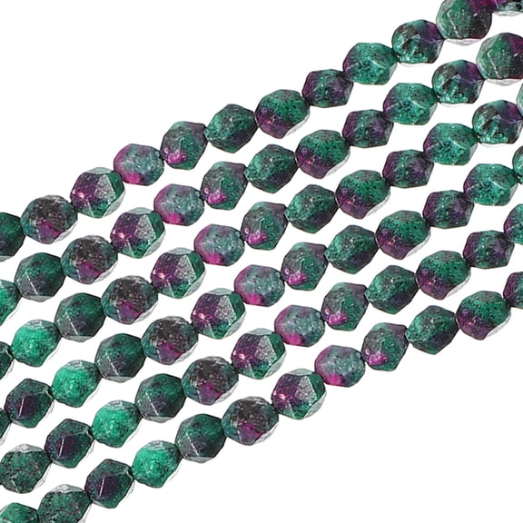 Uxcell Faceted Polygon Stone, 6 mm Natural Faceted Diamond Round Stone for Craft, Bracelet, Necklace Making Design, Red Green