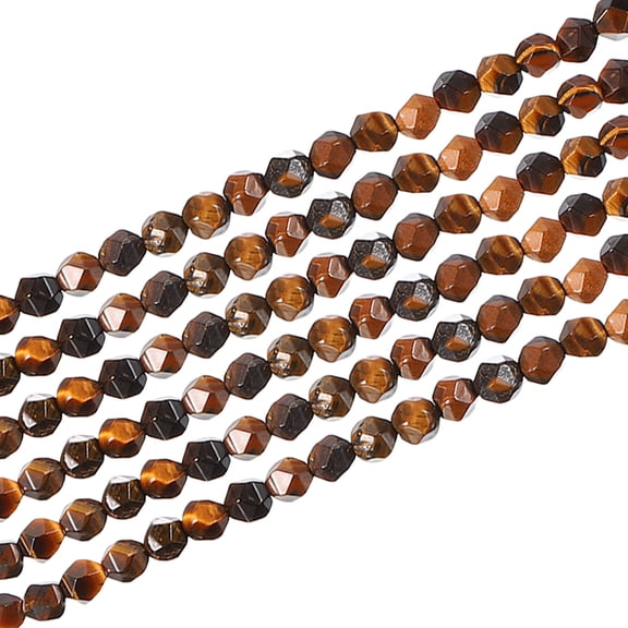 Uxcell Faceted Polygon Stone, 6 mm Natural Faceted Diamond Round Stone for Craft, Bracelet, Necklace Making Design, Tiger Yellow