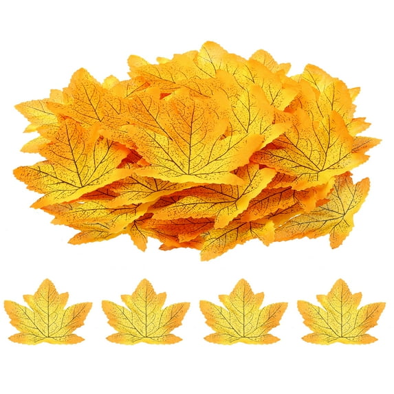 Uxcell Fake Fall Leaves, 100 Pack Artificial Maple Leaves Artificial Leaves Faux Style 7, Light Orange