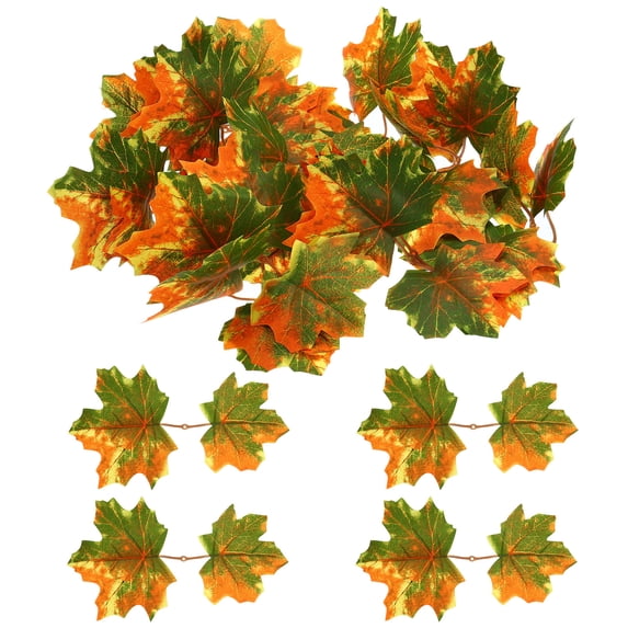 Uxcell Fake Fall Leaves, 7.8 inch 20Pcs Artificial Maple Leaves Faux Autumn Leaves Decor Style 5, Green