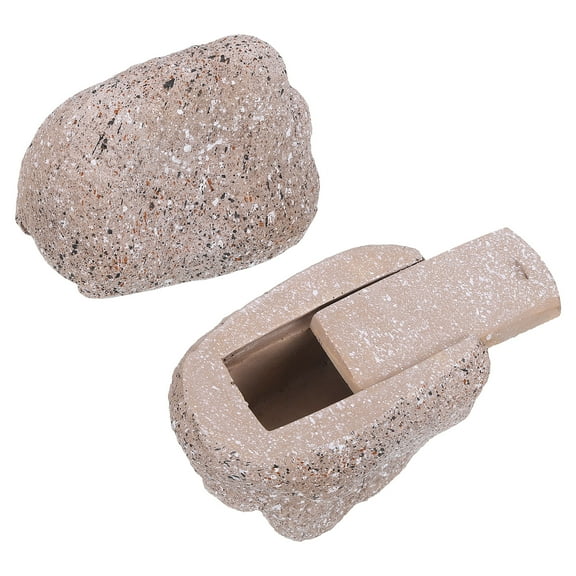 Uxcell Fake Rock Key Hider, Hide A Spare Key Outdoor Waterproof Fake Rock Key Hider Decoration Safe Storage Lock Box for Outside Garden Decoration, Light Khaki