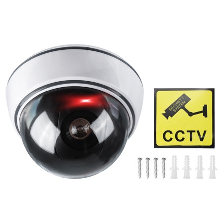 Fake Security Camera, Dummy Dome Cameras with Flashing Red LED Light & Screws, White