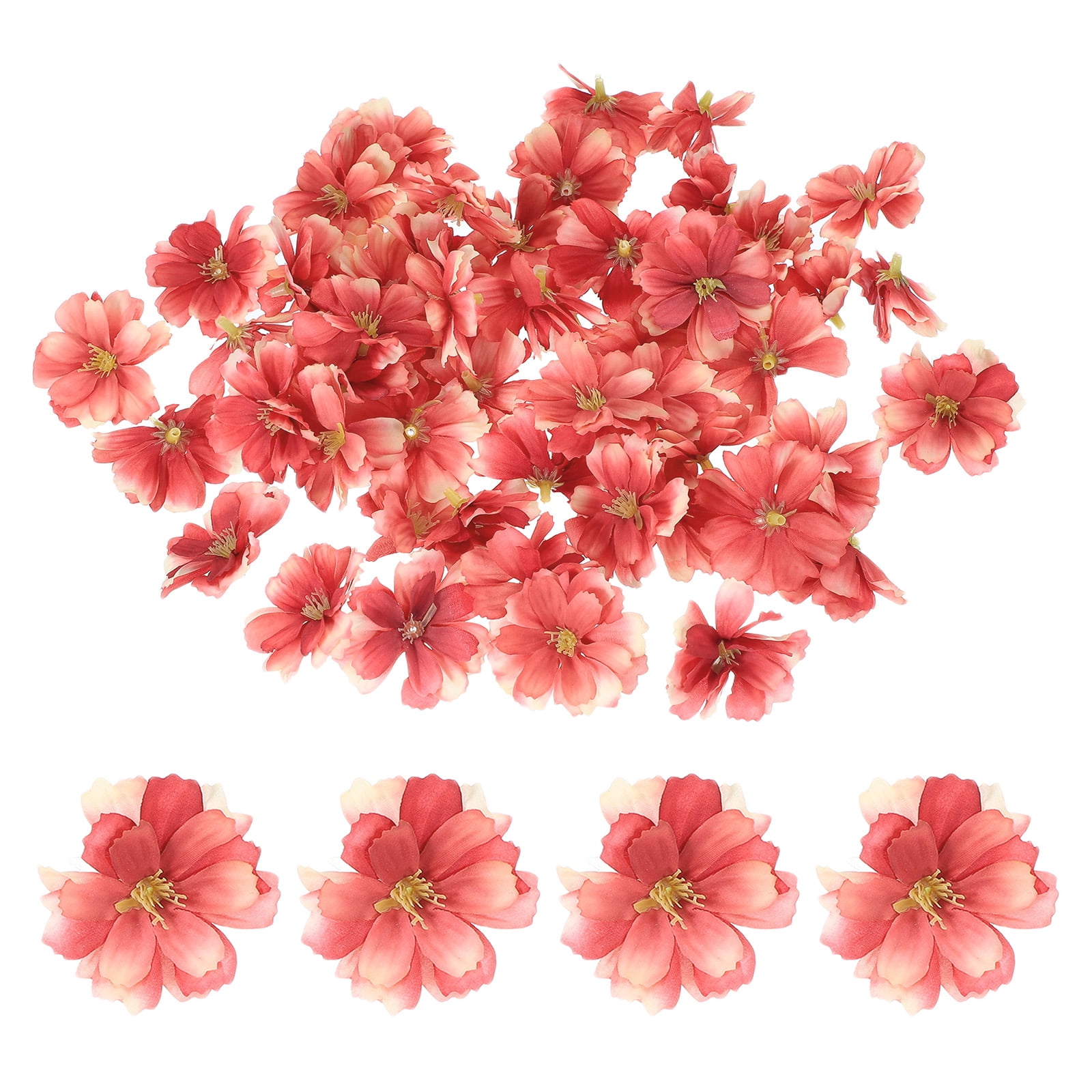 PATIKIL 100 Pcs Fake Silk Cherry Blossom Flower Heads - 1.6 Inch, Light Pink, For DIY Craft & Decor
