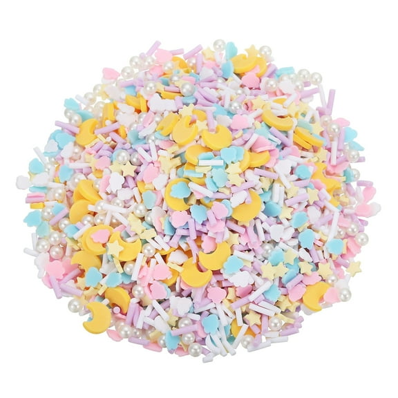 Uxcell Fake Sprinkles, 100G Star Moon Resin Fake Candy Sugar Faux Sprinkles Polymer Clay Slices for Nail Art DIY Crafts Cake Phone Case Shaker Card Filler, Yellow/Pink/White/Blue