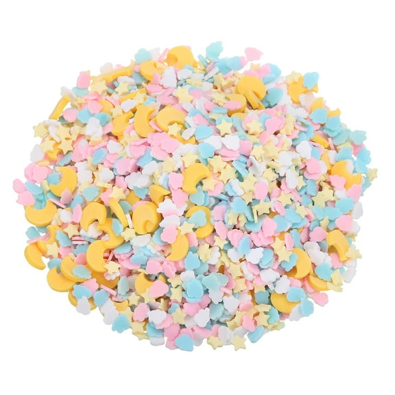 Uxcell Fake Sprinkles, 100G Star Moon Resin Fake Candy Sugar Faux Sprinkles Polymer Clay Slices for Nail Art DIY Crafts Cake Phone Case Shaker Card Filler, Yellow/Pink/Blue/White