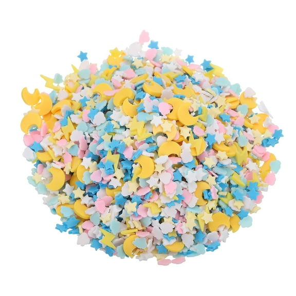 Uxcell Fake Sprinkles, 100G Star Moon Resin Fake Candy Sugar Faux Sprinkles Polymer Clay Slices for Nail Art DIY Crafts Cake Phone Case Shaker Card Filler, Blue/White/Pink/Yellow