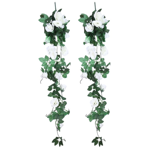 Uxcell Fake Vine Garland Flower Silk Artificial Rose Flowers 3.2FT Hanging Plants for Home Garden Wedding White 2Pcs