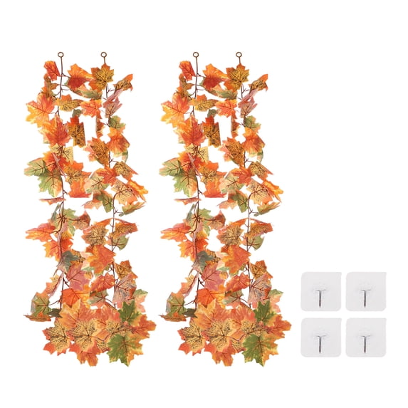 Uxcell 2 Pack Fall Garlands 5.7Ft Autumn Maple Leaves Garlands Red Green Yellow
