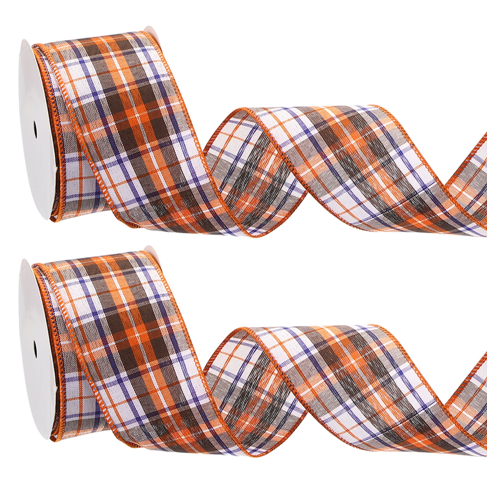 Uxcell Fall Wired Edge Ribbon for Thanksgiving DIY Craft Bows and Wreath Wrapping Blue/White/Orange/Orange