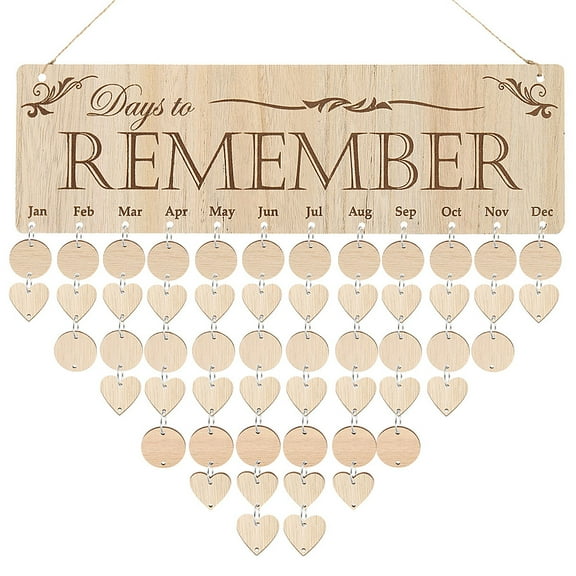 Uxcell Family Birthday Board, Wooden Calendar Wall Hanging Reminder Family Birthday Plaque Style 5, Brown