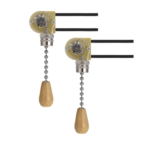 Uxcell Fan Light Switch with Brushed Nickel Pull Chain Wood Knob 2 Pack