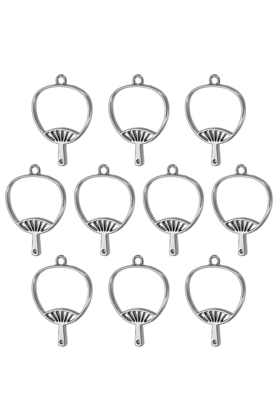 Fan Shaped Alloy Open Back Bezel Pendants DIY Hollow Resin Frame, Black 20 Pack