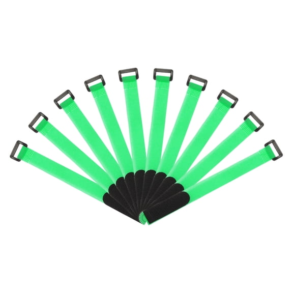 Uxcell Fastening Hook and Loop Cable Tie 10 Inch x 13/16 Inch Reusable with Buckle Green 10Pcs