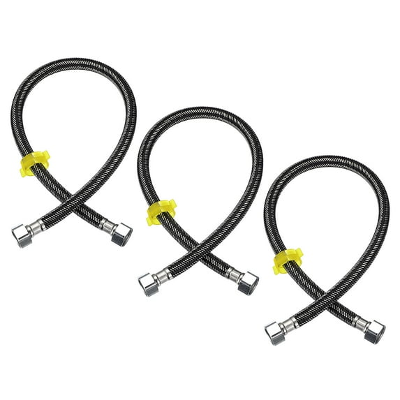 Uxcell Faucet Supply Line Connector, G1/2 Female x G1/2 Female 24 Inch Braided SUS304 Supply Hose, Black, 3 Pack