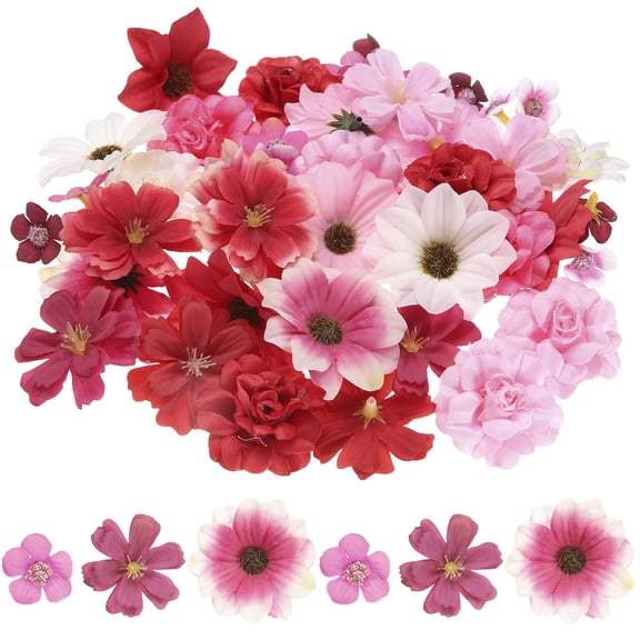 Faux Flower Heads Mini Artificial Flowers Bulk Small Multicolor Fabric Flowers for DIY Craft Wedding Party Home Decoration, Bright Pink