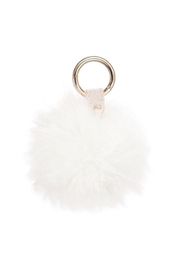 Faux Fox Fur Pom Pom Keychain, Puffy Ball Keychain Fluffy Fur Ball Key Chain Bags Charms with Key Ring Hook for Car Key Phone Handbag Charm Tote Pendant, White